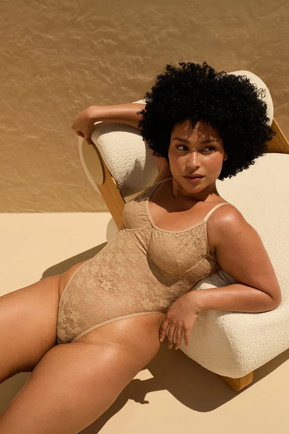 PRECOMMANDE - ROLLING - Demi Body suit - Beige Lace
