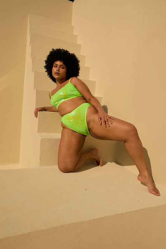 PRECOMMANDE - ROLLING - Top vento - Jaune néon à sequins